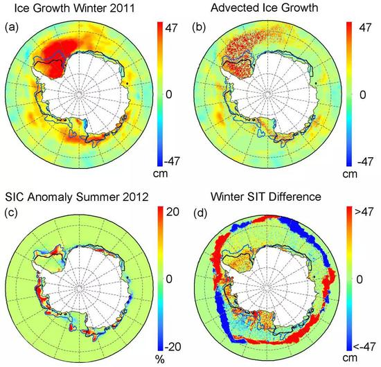 南极海冰异常分布图（图片来源：Yunhe Wang， 2019， JGR-Atmospheres）