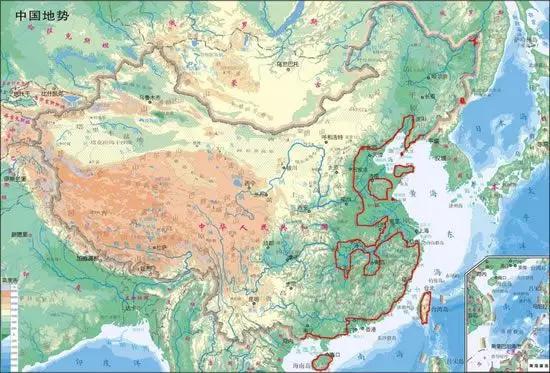 图中红色线就是当时的中国的海岸线了……（图片来源：http://news.ifeng.com/a/20171207/53948648_0.shtml）